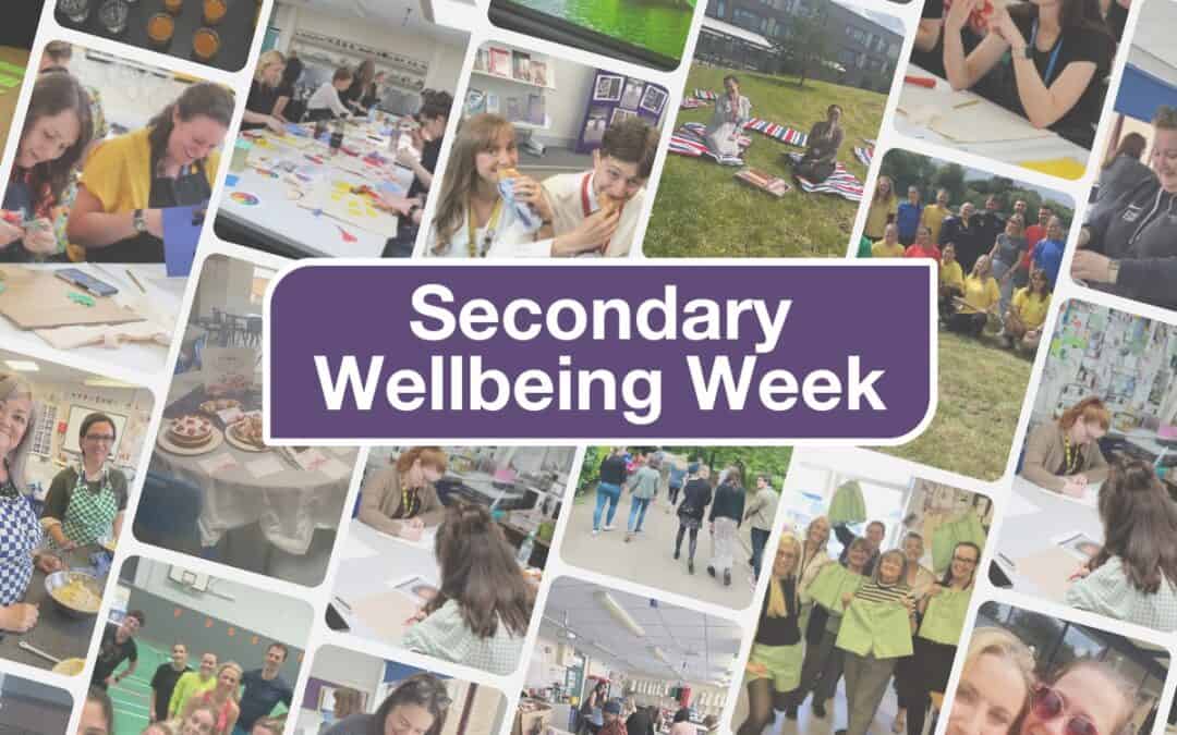 A collage of photos of staff from Laurus Trust Secondary Schools taking part in activities during Secondary Wellbeing Week 2024.