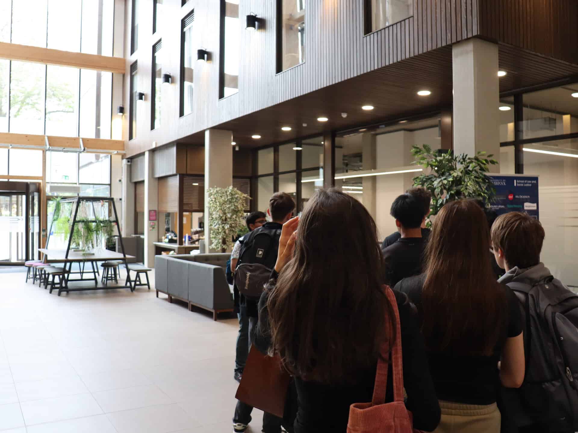 Laurus Trust students visit the School of Law and Social Sciences building on a guided tour of Liverpool University.
